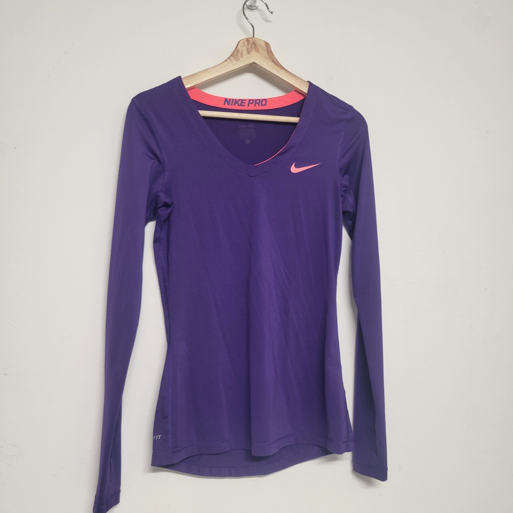 Nike Pro Women's Purple Long Sleeve V-Neck Tops